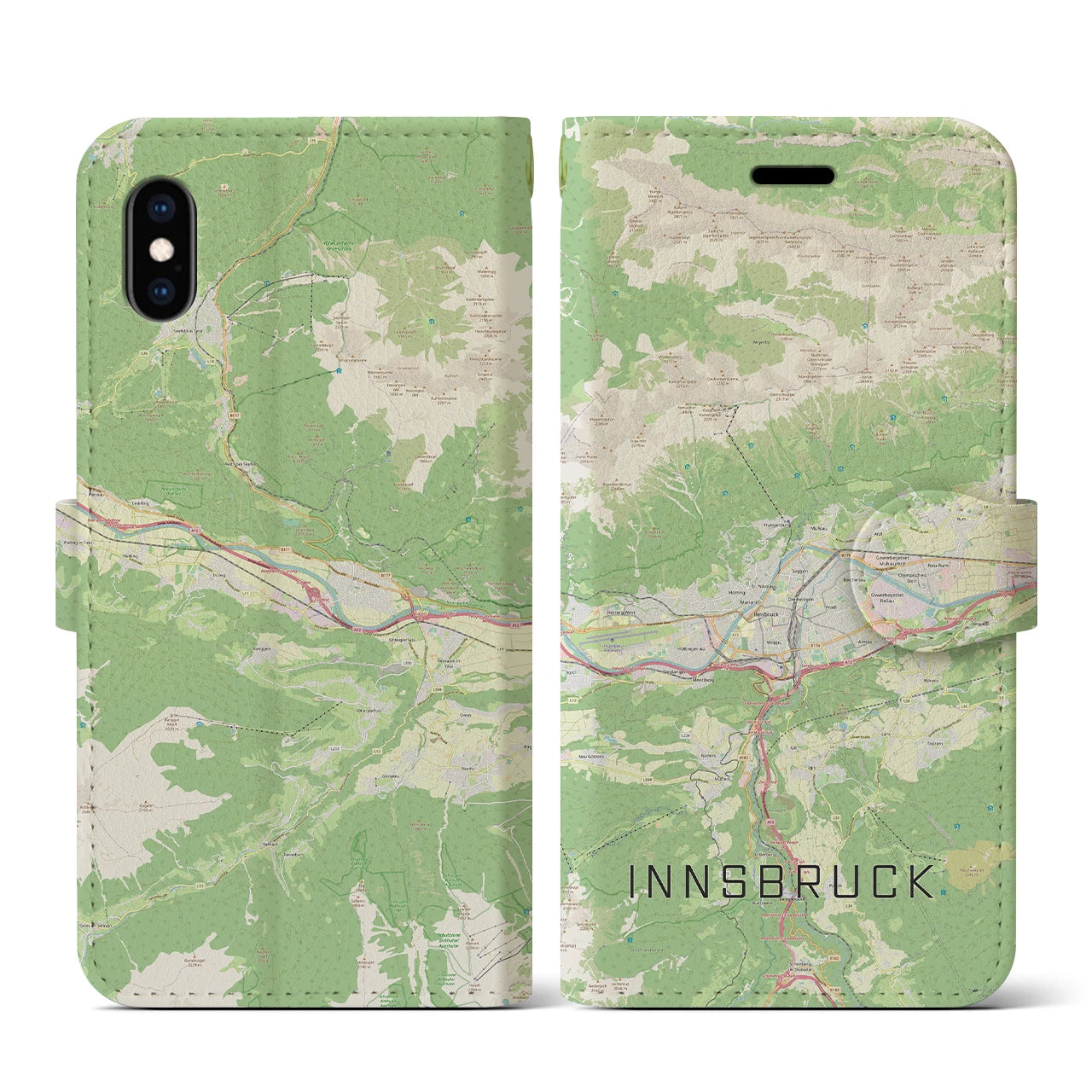 【インスブルック(オーストリア)】地図柄iPhoneケース(手帳タイプ)ナチュラル・iPhone XS / X 用