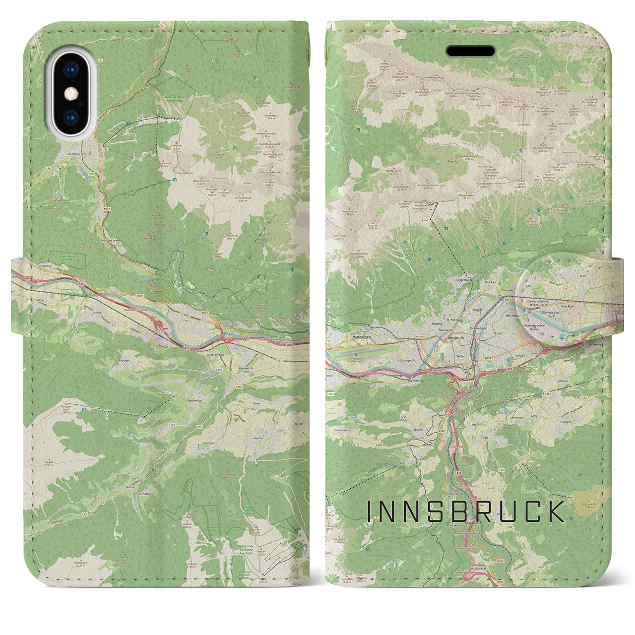 【インスブルック(オーストリア)】地図柄iPhoneケース(手帳タイプ)ナチュラル・iPhone XS Max 用