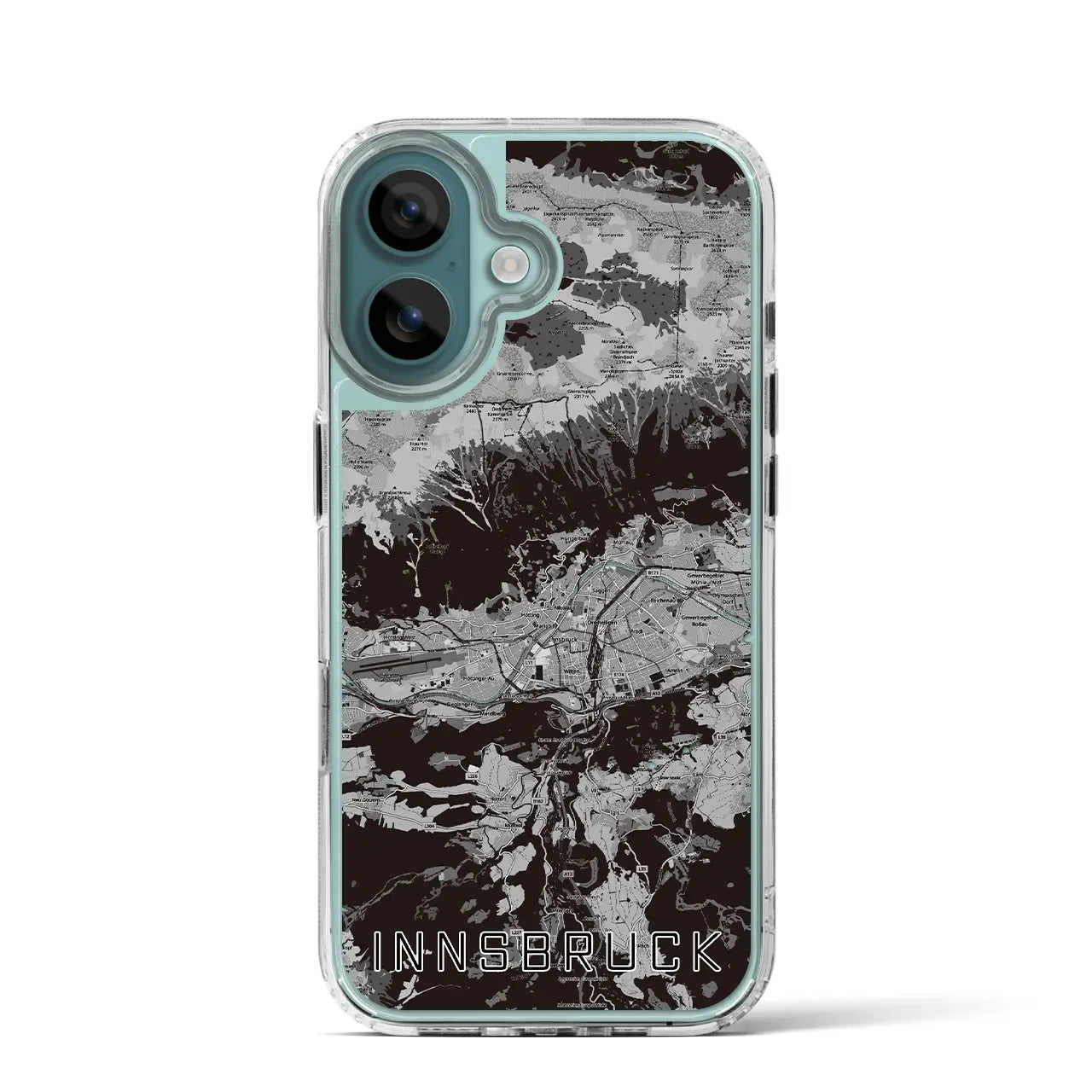 【インスブルック(オーストリア)】地図柄iPhoneケース(MagSafeタイプ)モノトーン・iPhone 16 Pro 用