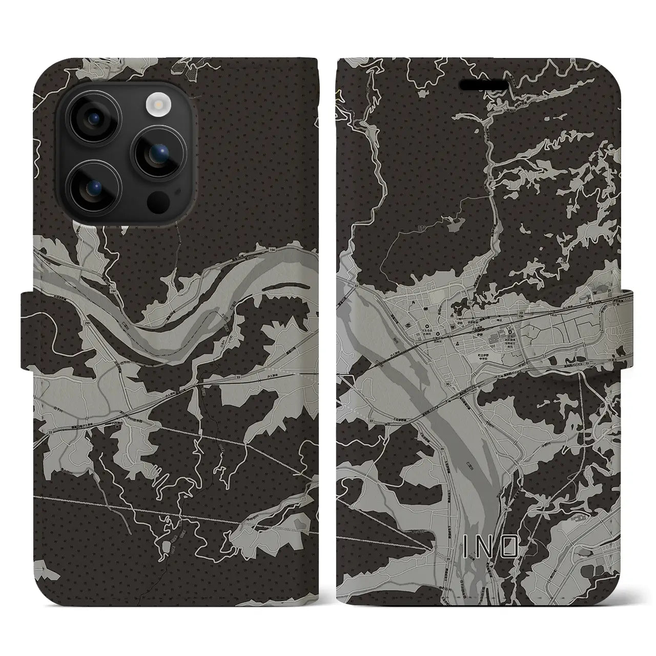 【伊野(高知県)】地図柄iPhoneケース(手帳タイプ)モノトーン・iPhone 16 用