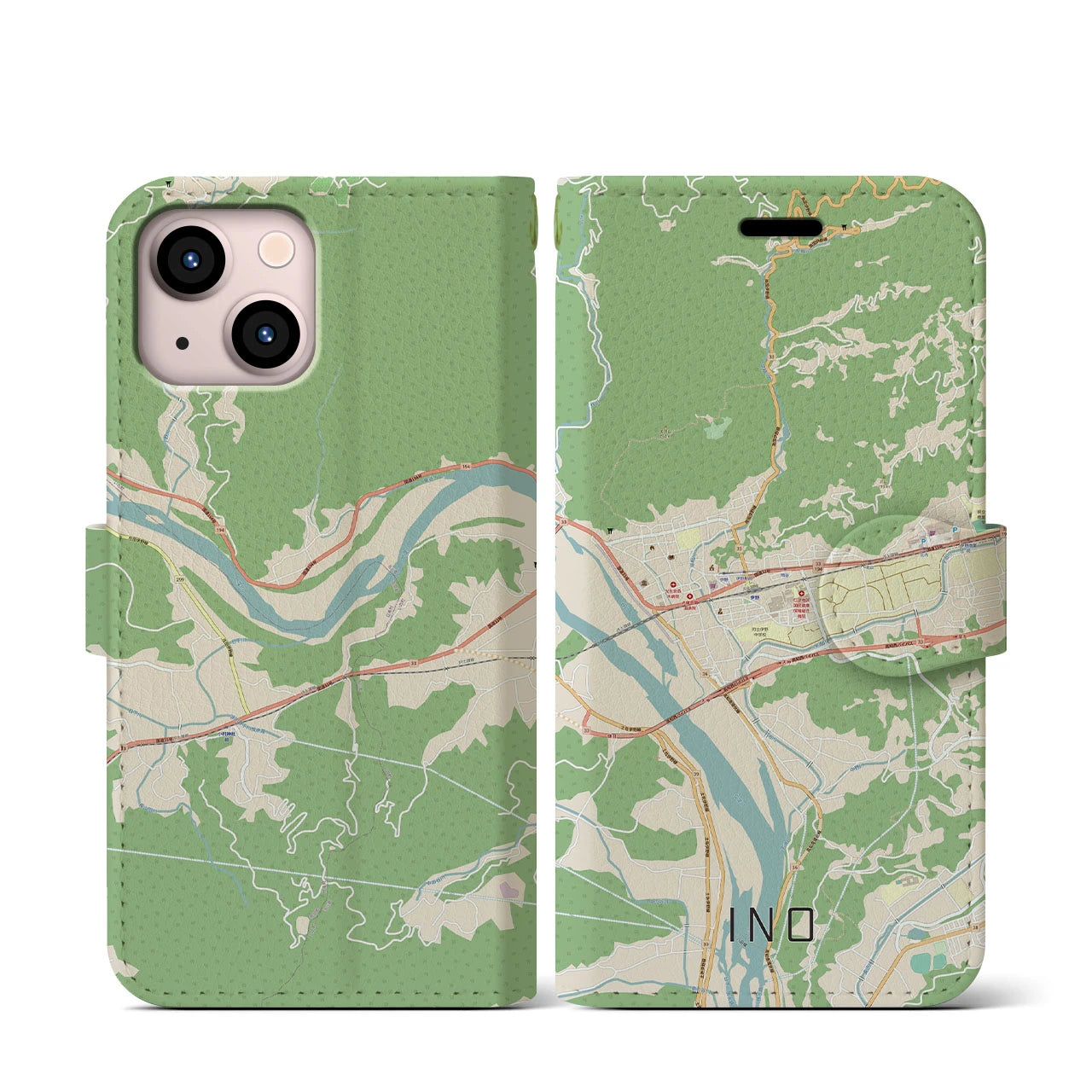 【伊野(高知県)】地図柄iPhoneケース(手帳タイプ)ナチュラル・iPhone 13 mini 用