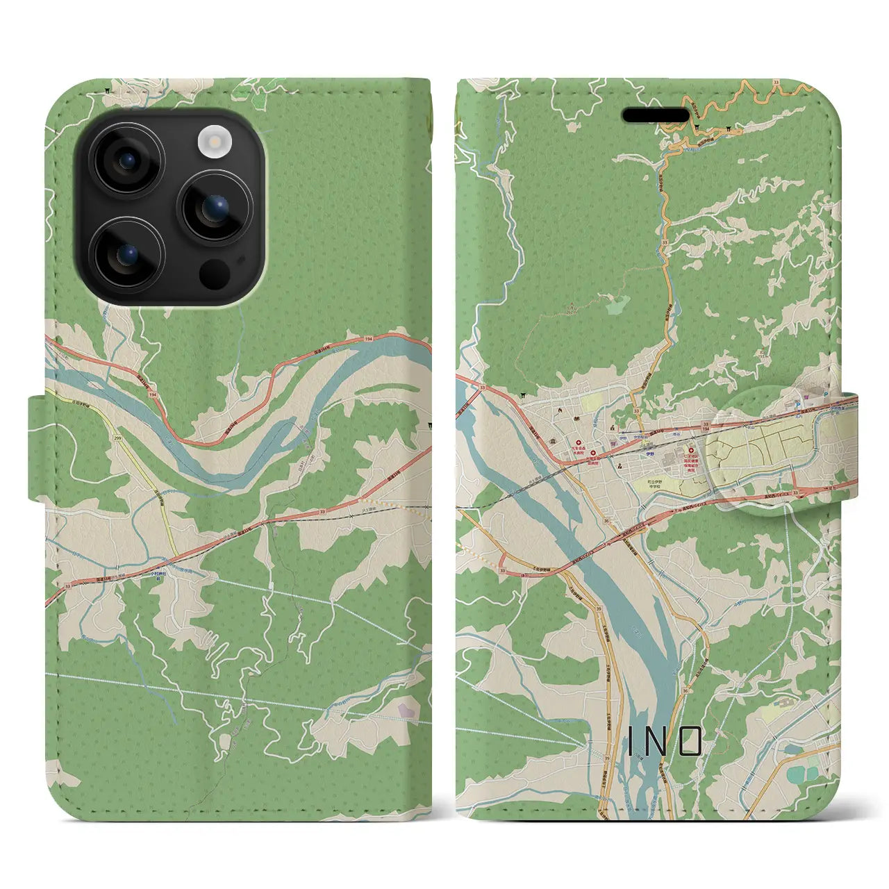 【伊野(高知県)】地図柄iPhoneケース(手帳タイプ)ナチュラル・iPhone 16 用