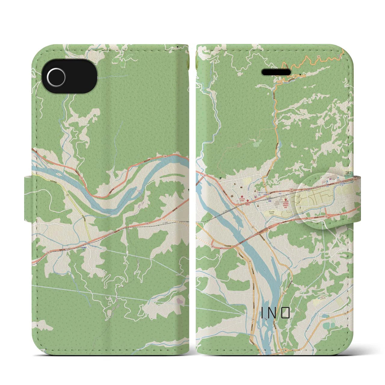 【伊野(高知県)】地図柄iPhoneケース(手帳タイプ)ナチュラル・iPhone SE(第3 / 第2世代) / 8 / 7 / 6s / 6 用