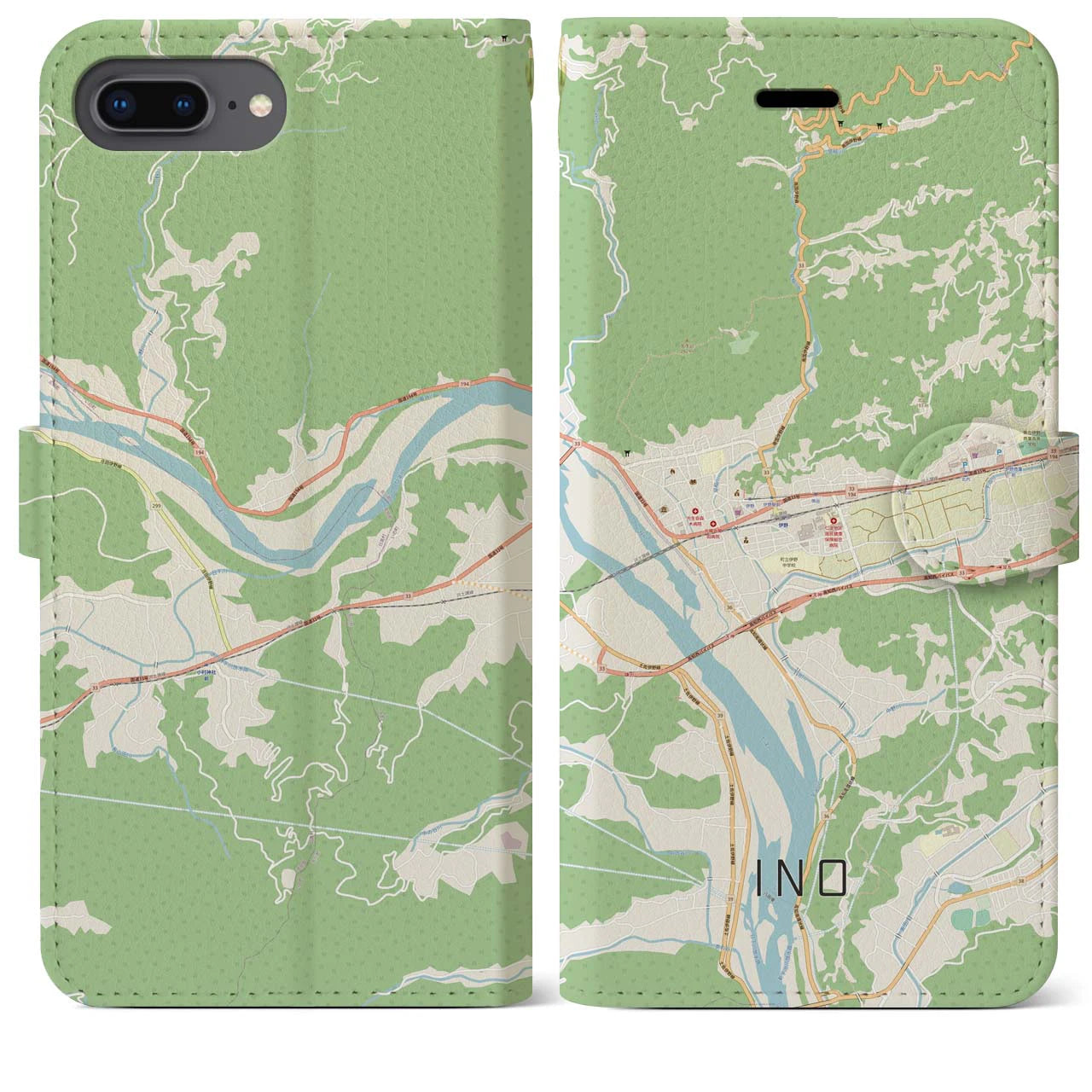 【伊野(高知県)】地図柄iPhoneケース(手帳タイプ)ナチュラル・iPhone 8Plus /7Plus / 6sPlus / 6Plus 用
