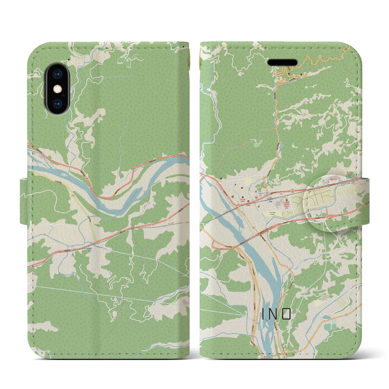 【伊野(高知県)】地図柄iPhoneケース(手帳タイプ)ナチュラル・iPhone XS / X 用