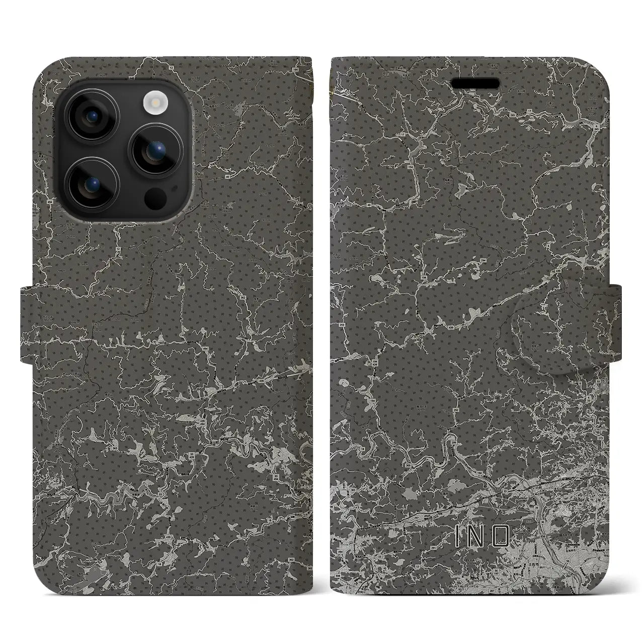 【いの(高知県)】地図柄iPhoneケース(手帳タイプ)モノトーン・iPhone 16 用