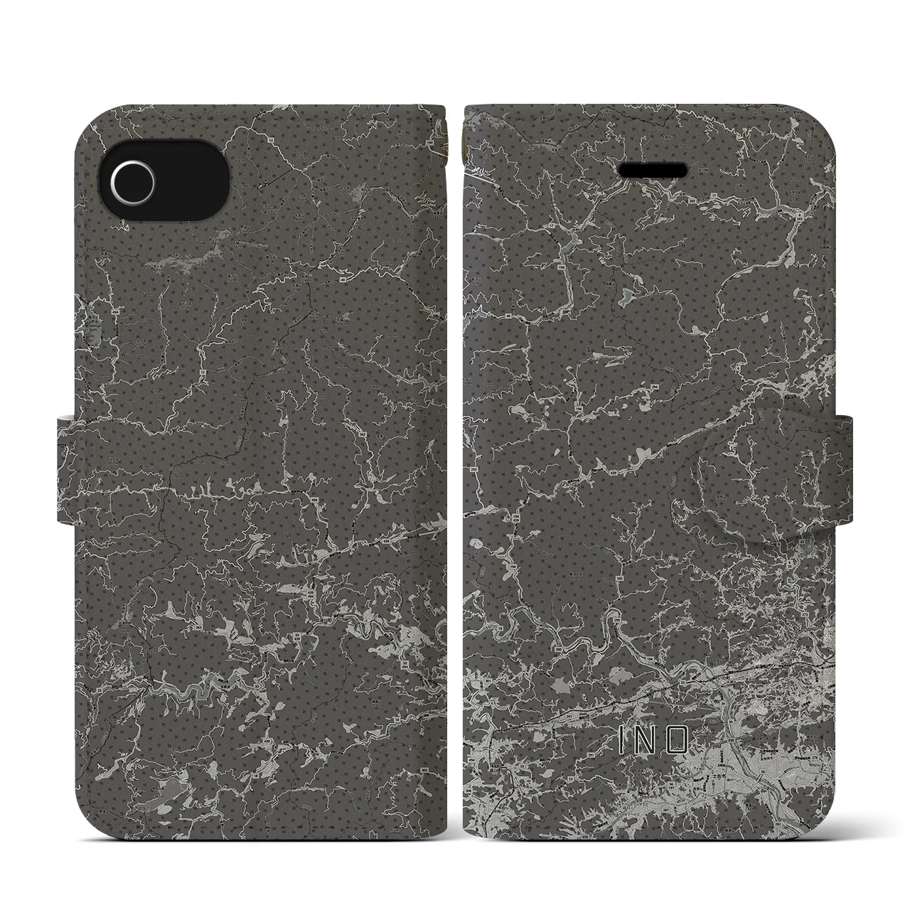 【いの(高知県)】地図柄iPhoneケース(手帳タイプ)モノトーン・iPhone SE(第3 / 第2世代) / 8 / 7 / 6s / 6 用