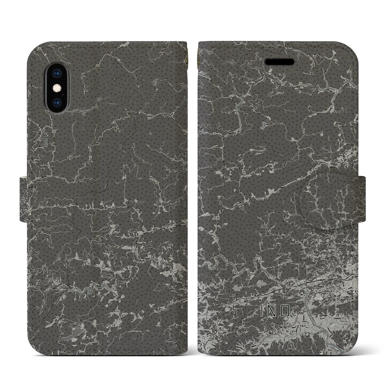 【いの(高知県)】地図柄iPhoneケース(手帳タイプ)モノトーン・iPhone XS / X 用