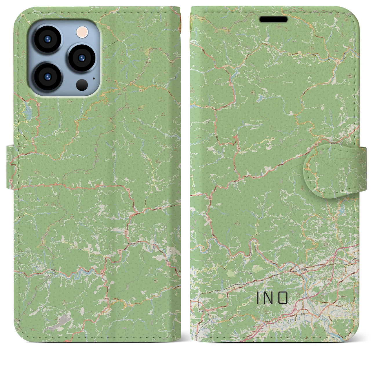 【いの(高知県)】地図柄iPhoneケース(手帳タイプ)ナチュラル・iPhone 13 Pro Max 用