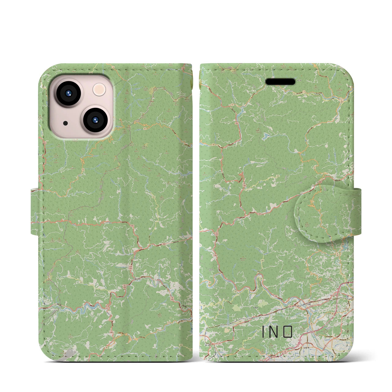 【いの(高知県)】地図柄iPhoneケース(手帳タイプ)ナチュラル・iPhone 13 mini 用