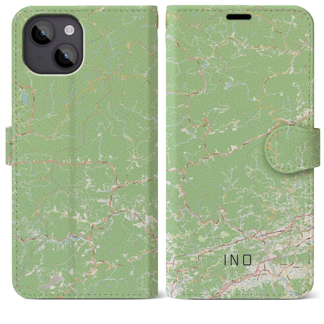 【いの(高知県)】地図柄iPhoneケース(手帳タイプ)ナチュラル・iPhone 14 Plus 用