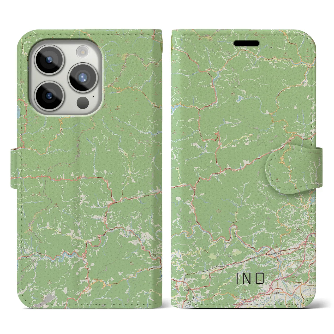 【いの(高知県)】地図柄iPhoneケース(手帳タイプ)ナチュラル・iPhone 15 Pro 用