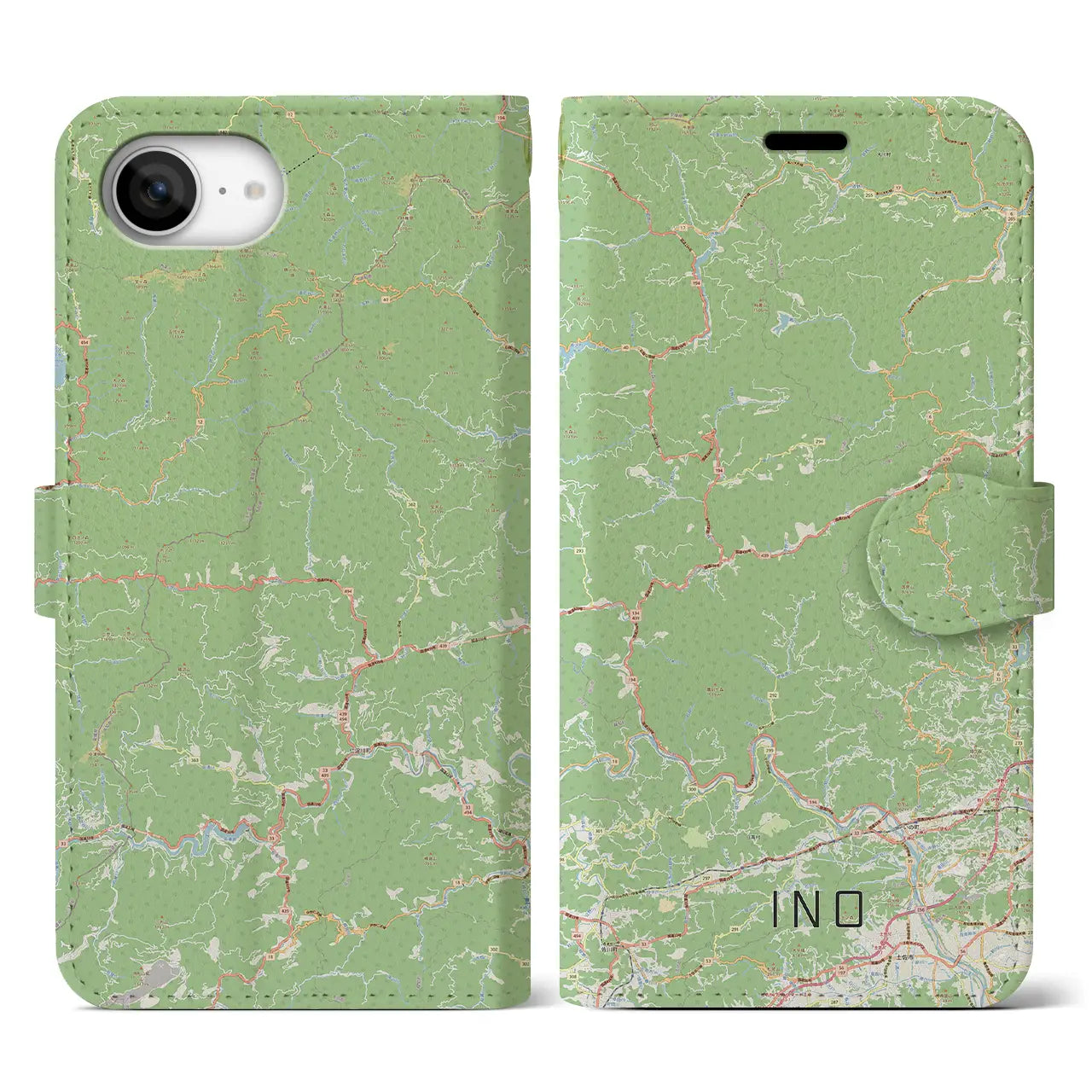 【いの(高知県)】地図柄iPhoneケース(手帳タイプ)