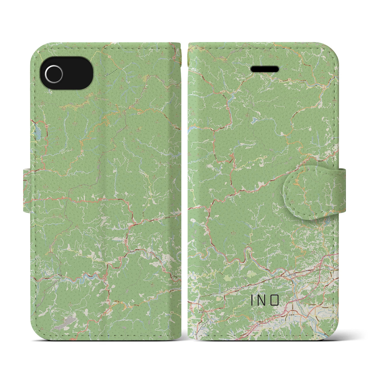 【いの(高知県)】地図柄iPhoneケース(手帳タイプ)ナチュラル・iPhone SE(第3 / 第2世代) / 8 / 7 / 6s / 6 用