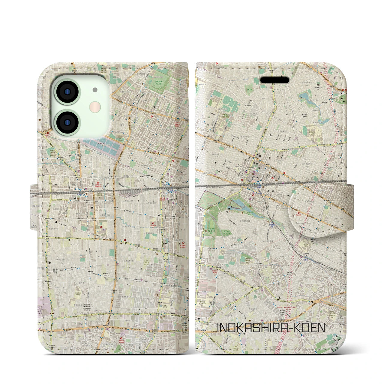 【井の頭公園(東京都)】地図柄iPhoneケース(手帳タイプ)ナチュラル・iPhone 12 mini 用