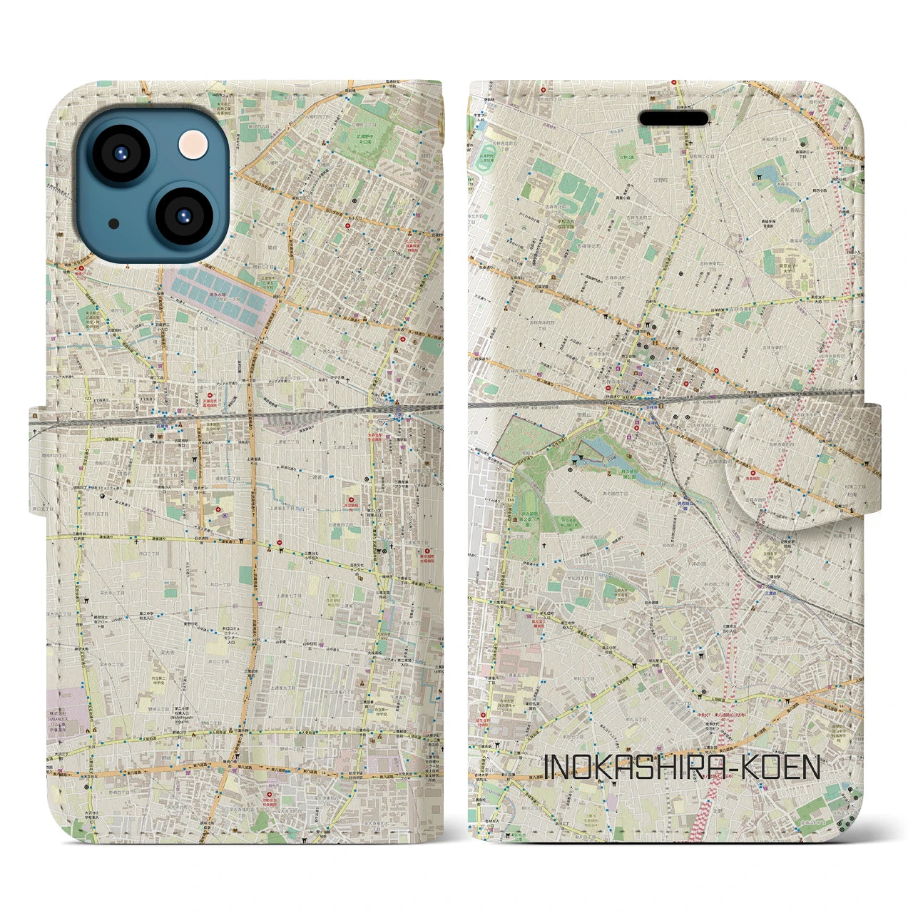【井の頭公園(東京都)】地図柄iPhoneケース(手帳タイプ)ナチュラル・iPhone 13 用