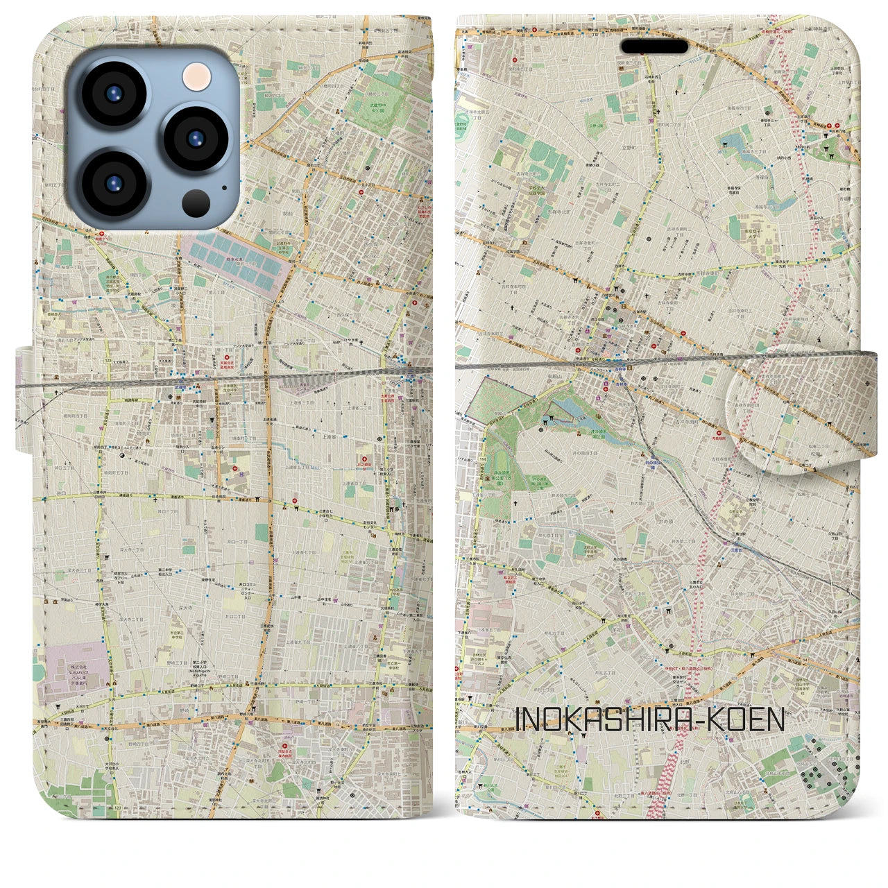 【井の頭公園(東京都)】地図柄iPhoneケース(手帳タイプ)ナチュラル・iPhone 13 Pro Max 用
