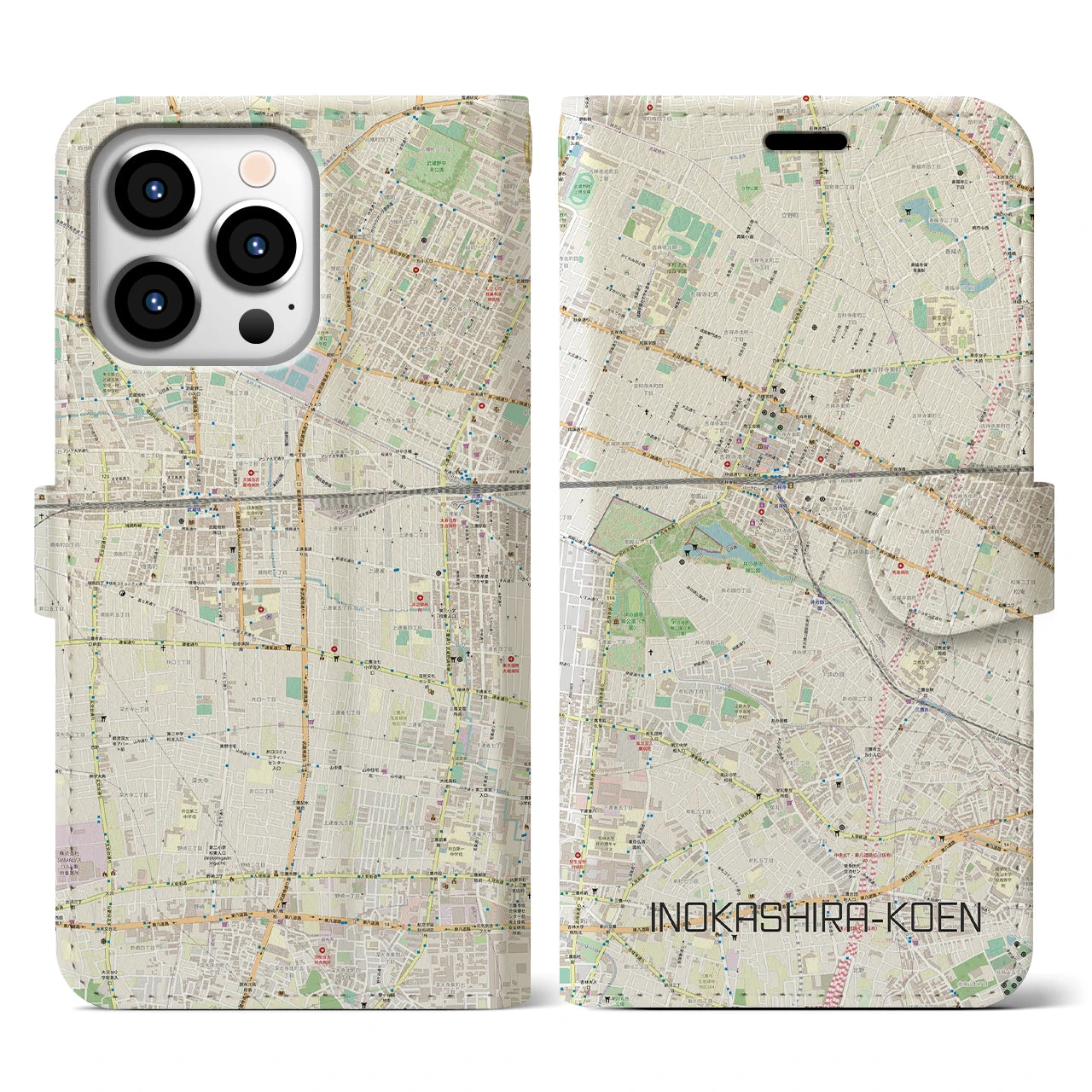 【井の頭公園(東京都)】地図柄iPhoneケース(手帳タイプ)ナチュラル・iPhone 13 Pro 用