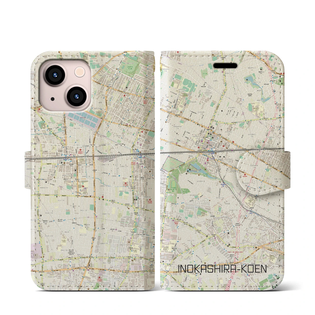 【井の頭公園(東京都)】地図柄iPhoneケース(手帳タイプ)ナチュラル・iPhone 13 mini 用