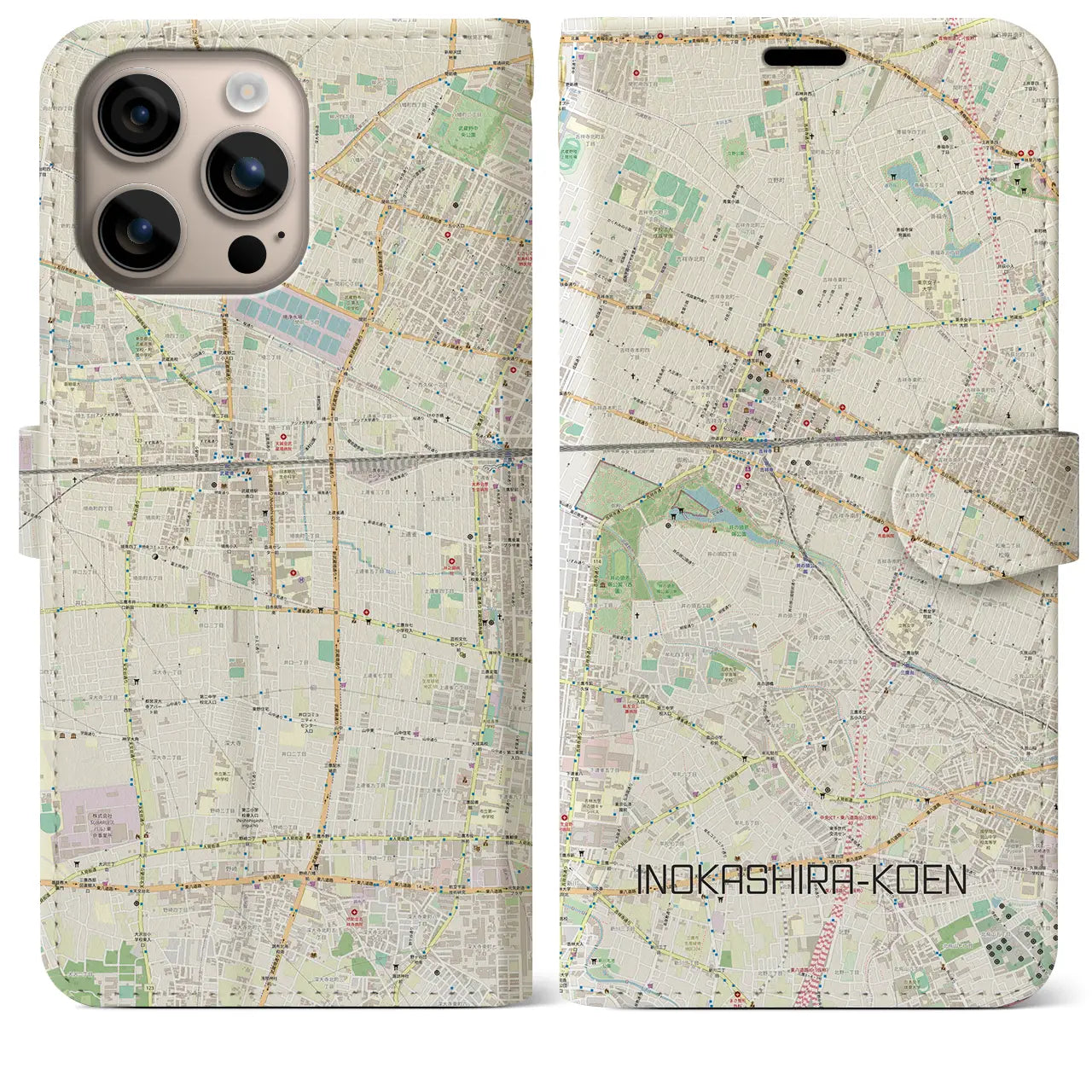 【井の頭公園(東京都)】地図柄iPhoneケース(手帳タイプ)ナチュラル・iPhone 16 Plus 用