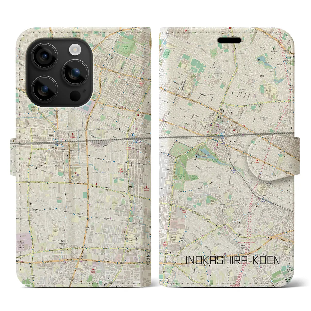 【井の頭公園(東京都)】地図柄iPhoneケース(手帳タイプ)ナチュラル・iPhone 16 用