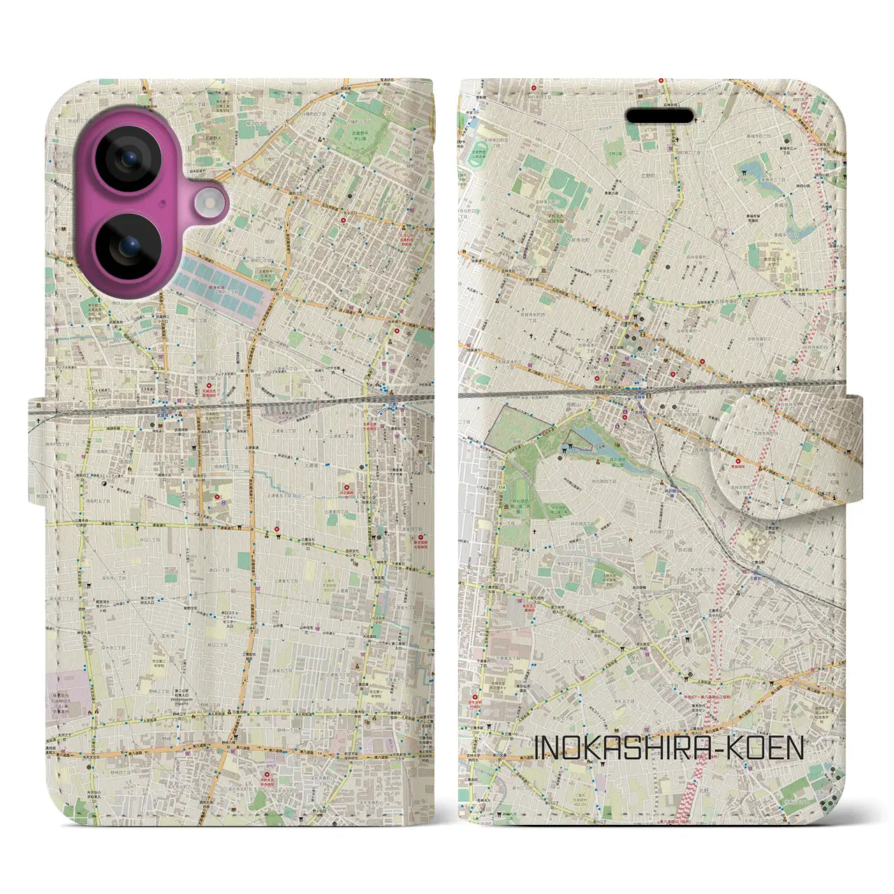 【井の頭公園(東京都)】地図柄iPhoneケース(手帳タイプ)ナチュラル・iPhone 16 Pro 用