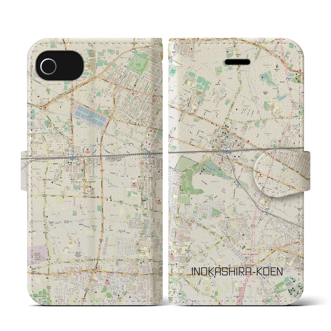 【井の頭公園(東京都)】地図柄iPhoneケース(手帳タイプ)ナチュラル・iPhone SE(第3 / 第2世代) / 8 / 7 / 6s / 6 用