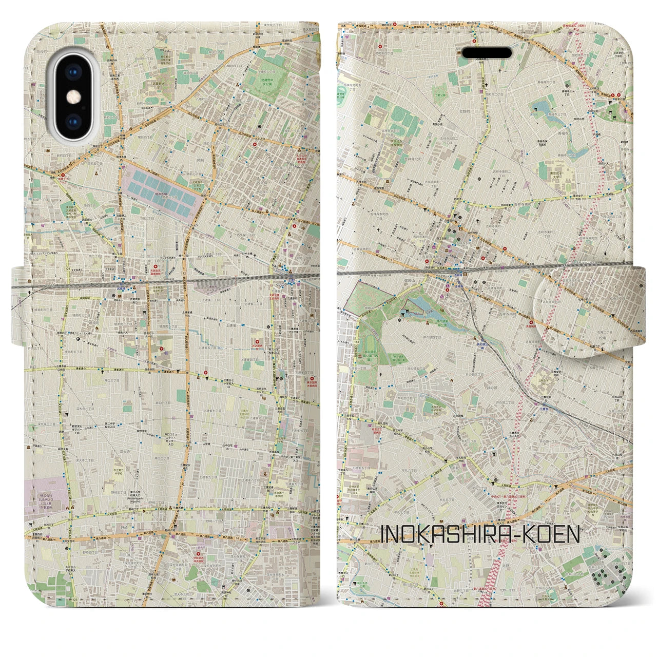 【井の頭公園(東京都)】地図柄iPhoneケース(手帳タイプ)ナチュラル・iPhone XS Max 用