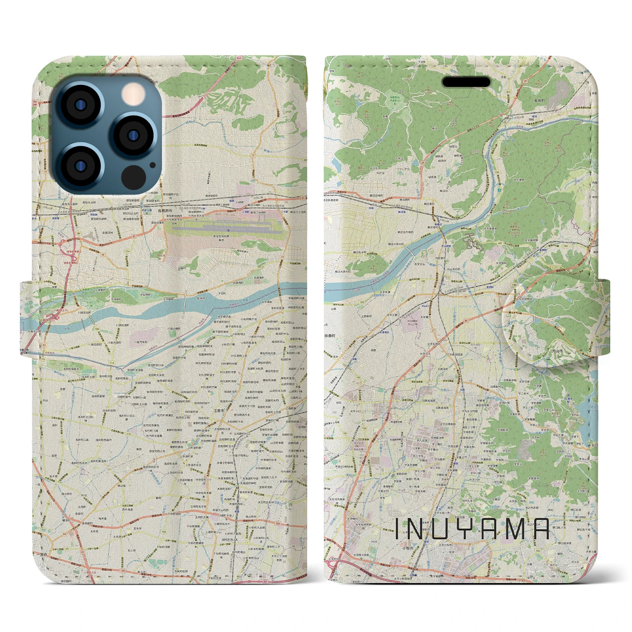 【犬山(愛知県)】地図柄iPhoneケース(手帳タイプ)ナチュラル・iPhone 12 / 12 Pro 用