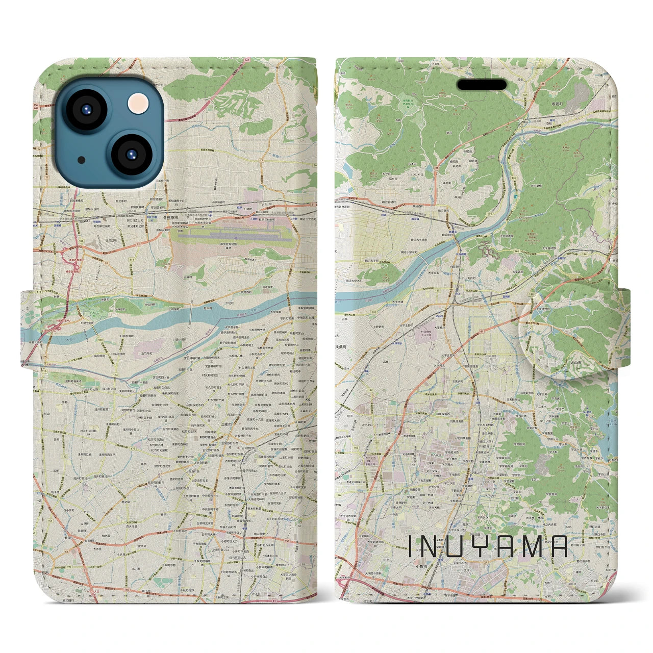【犬山(愛知県)】地図柄iPhoneケース(手帳タイプ)ナチュラル・iPhone 13 用