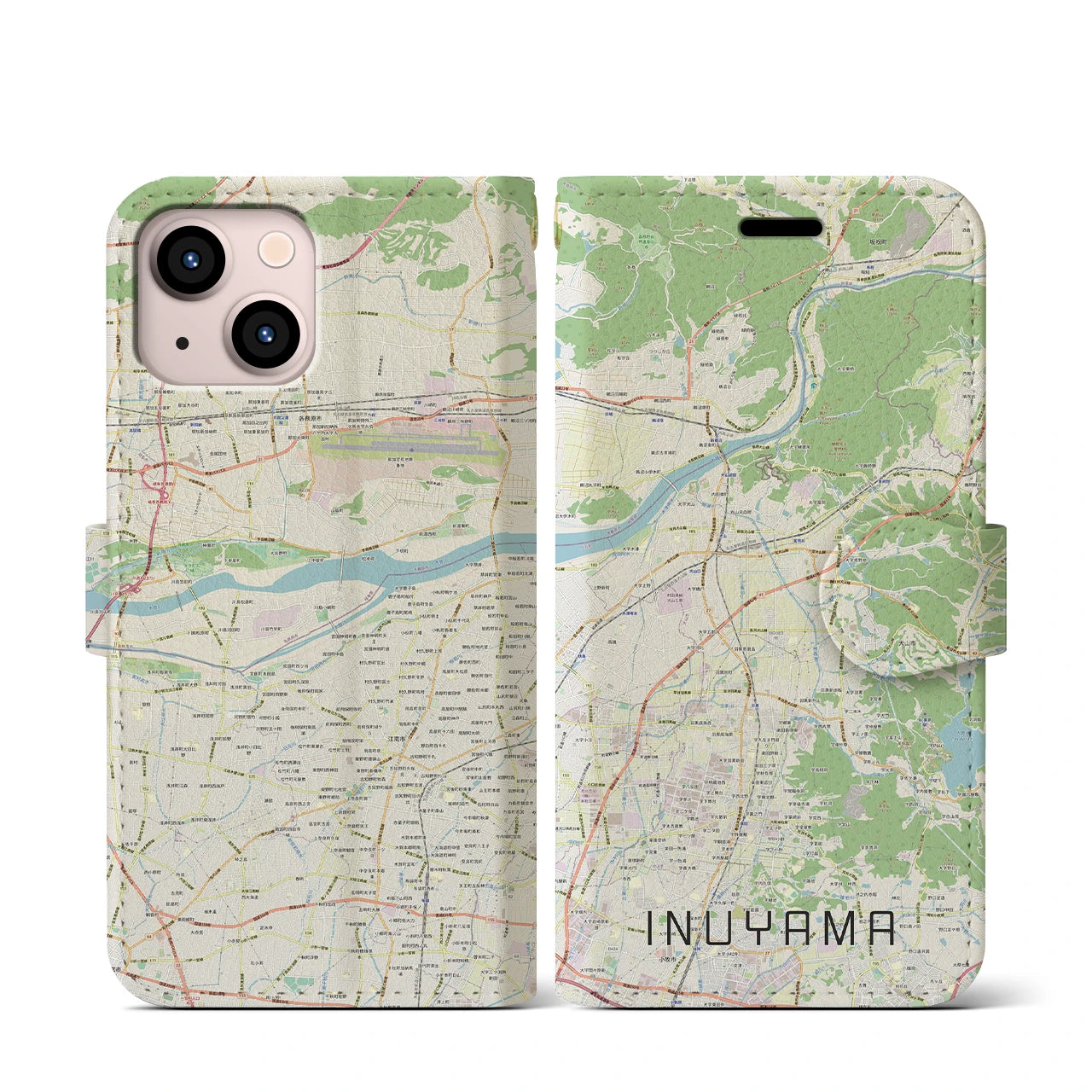 【犬山(愛知県)】地図柄iPhoneケース(手帳タイプ)ナチュラル・iPhone 13 mini 用