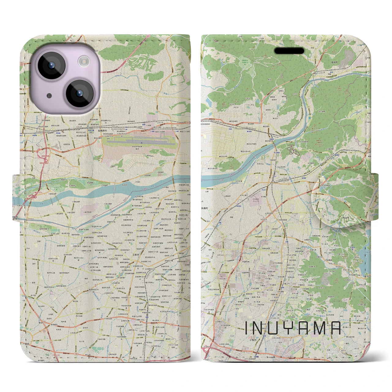 【犬山(愛知県)】地図柄iPhoneケース(手帳タイプ)ナチュラル・iPhone 14 用