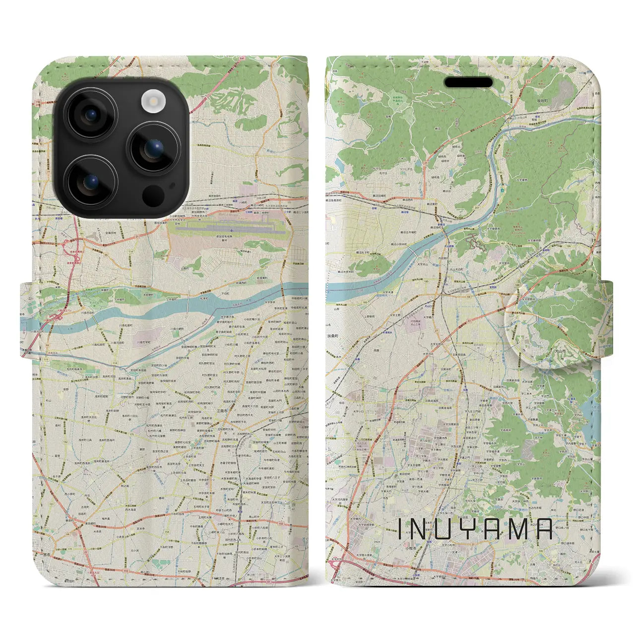 【犬山(愛知県)】地図柄iPhoneケース(手帳タイプ)ナチュラル・iPhone 16 用
