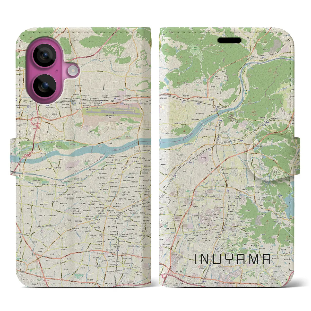 【犬山(愛知県)】地図柄iPhoneケース(手帳タイプ)ナチュラル・iPhone 16 Pro 用