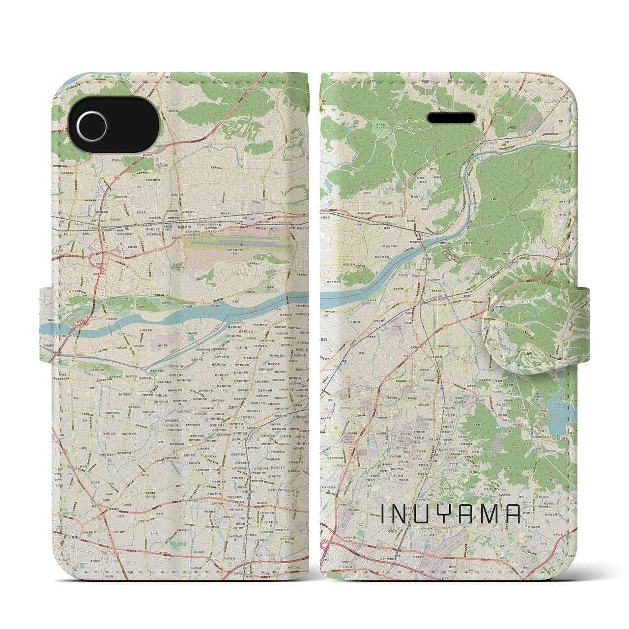 【犬山(愛知県)】地図柄iPhoneケース(手帳タイプ)ナチュラル・iPhone SE(第3 / 第2世代) / 8 / 7 / 6s / 6 用