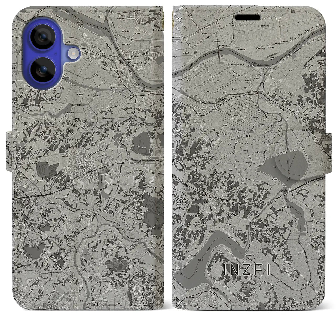 【印西(千葉県)】地図柄iPhoneケース(手帳タイプ)モノトーン・iPhone 16 Pro Max 用