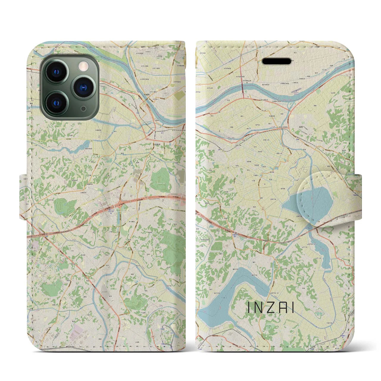 【印西(千葉県)】地図柄iPhoneケース(手帳タイプ)ナチュラル・iPhone 11 Pro 用