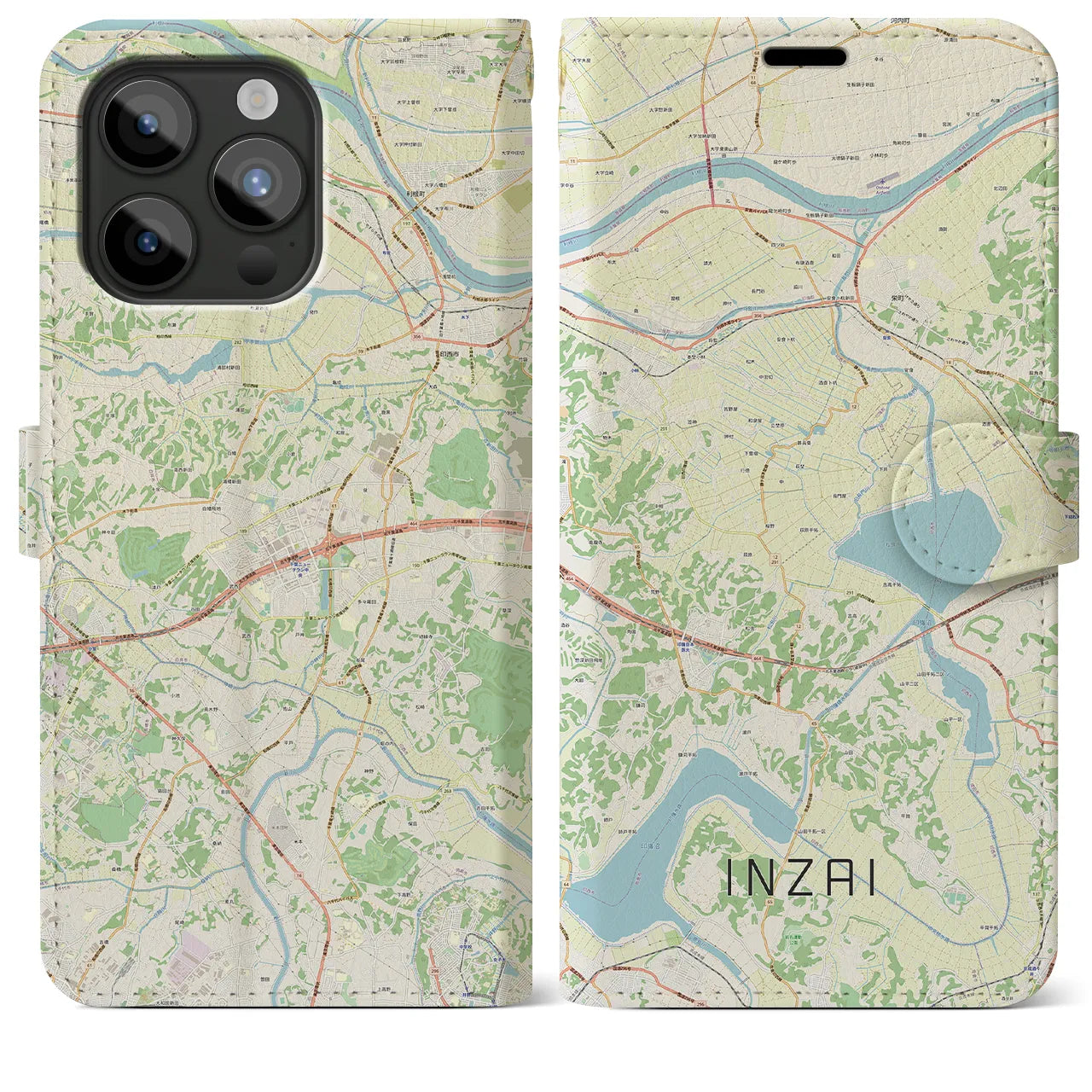 【印西(千葉県)】地図柄iPhoneケース(手帳タイプ)ナチュラル・iPhone 15 Pro Max 用