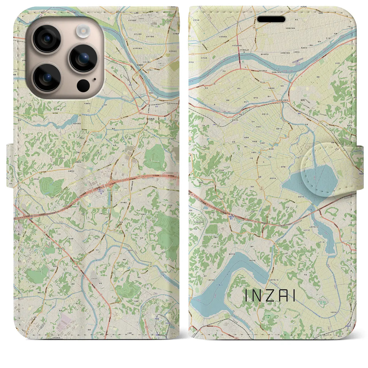 【印西(千葉県)】地図柄iPhoneケース(手帳タイプ)ナチュラル・iPhone 16 Plus 用