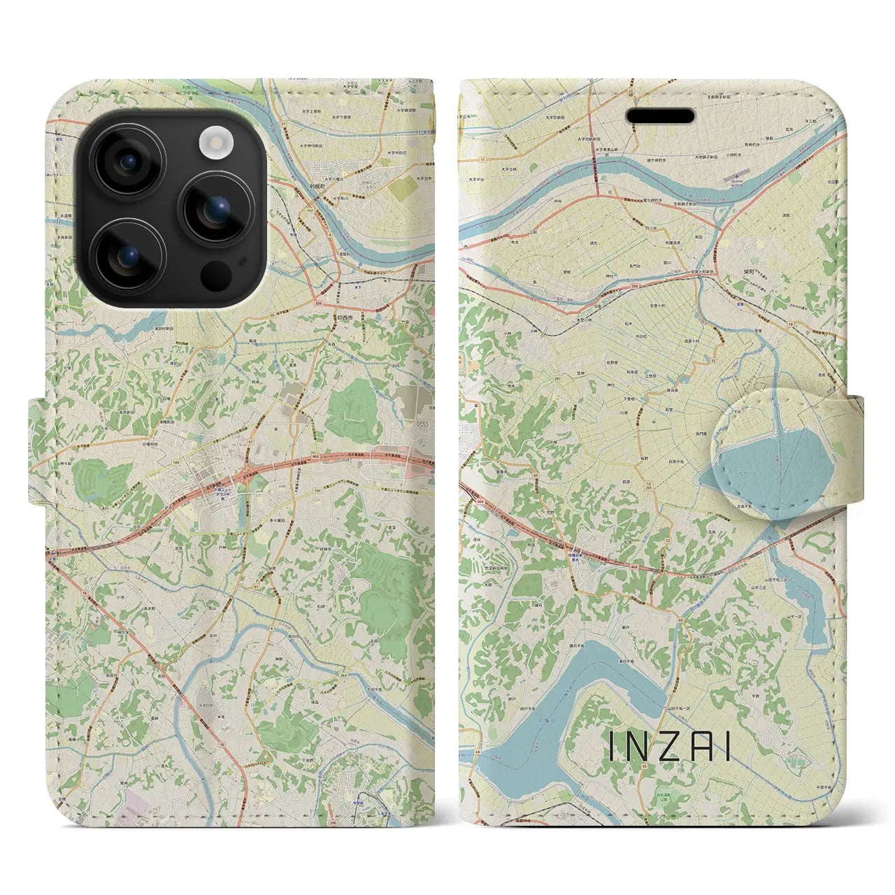 【印西(千葉県)】地図柄iPhoneケース(手帳タイプ)ナチュラル・iPhone 16 用