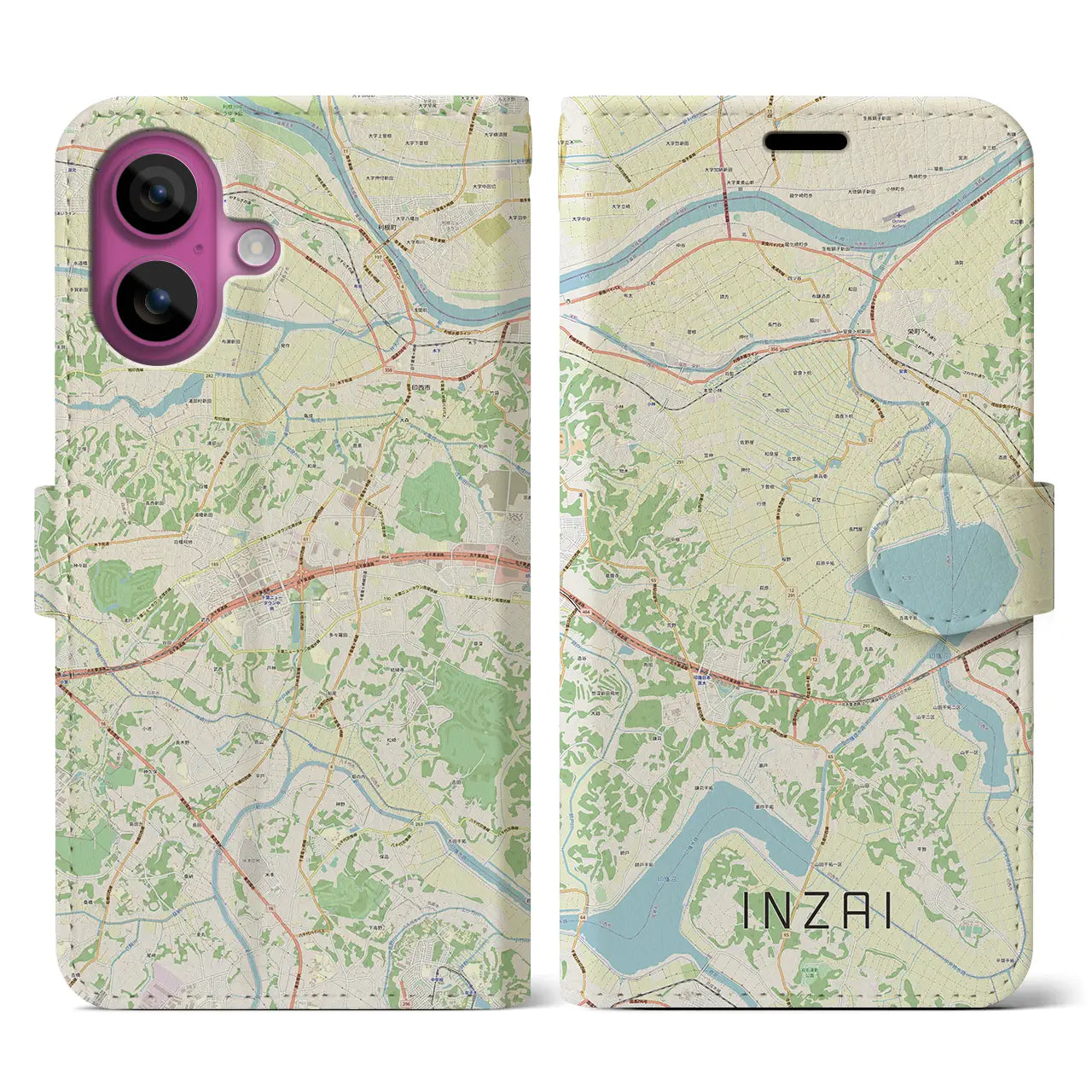 【印西(千葉県)】地図柄iPhoneケース(手帳タイプ)ナチュラル・iPhone 16 Pro 用