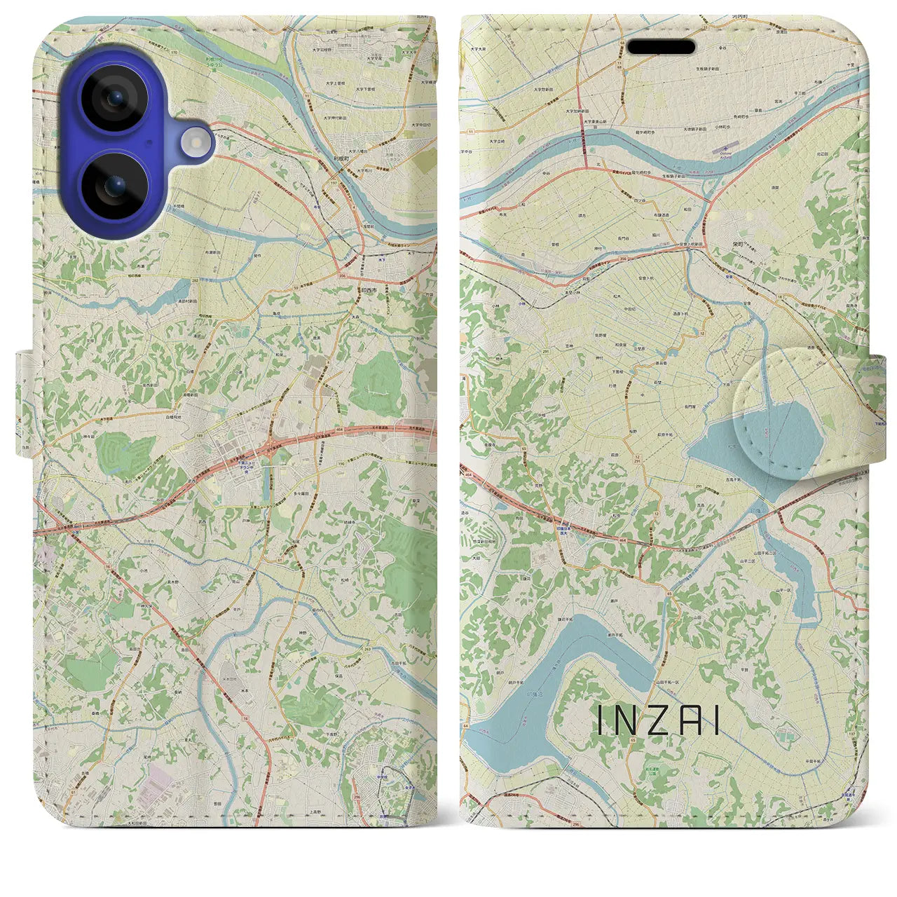 【印西(千葉県)】地図柄iPhoneケース(手帳タイプ)ナチュラル・iPhone 16 Pro Max 用