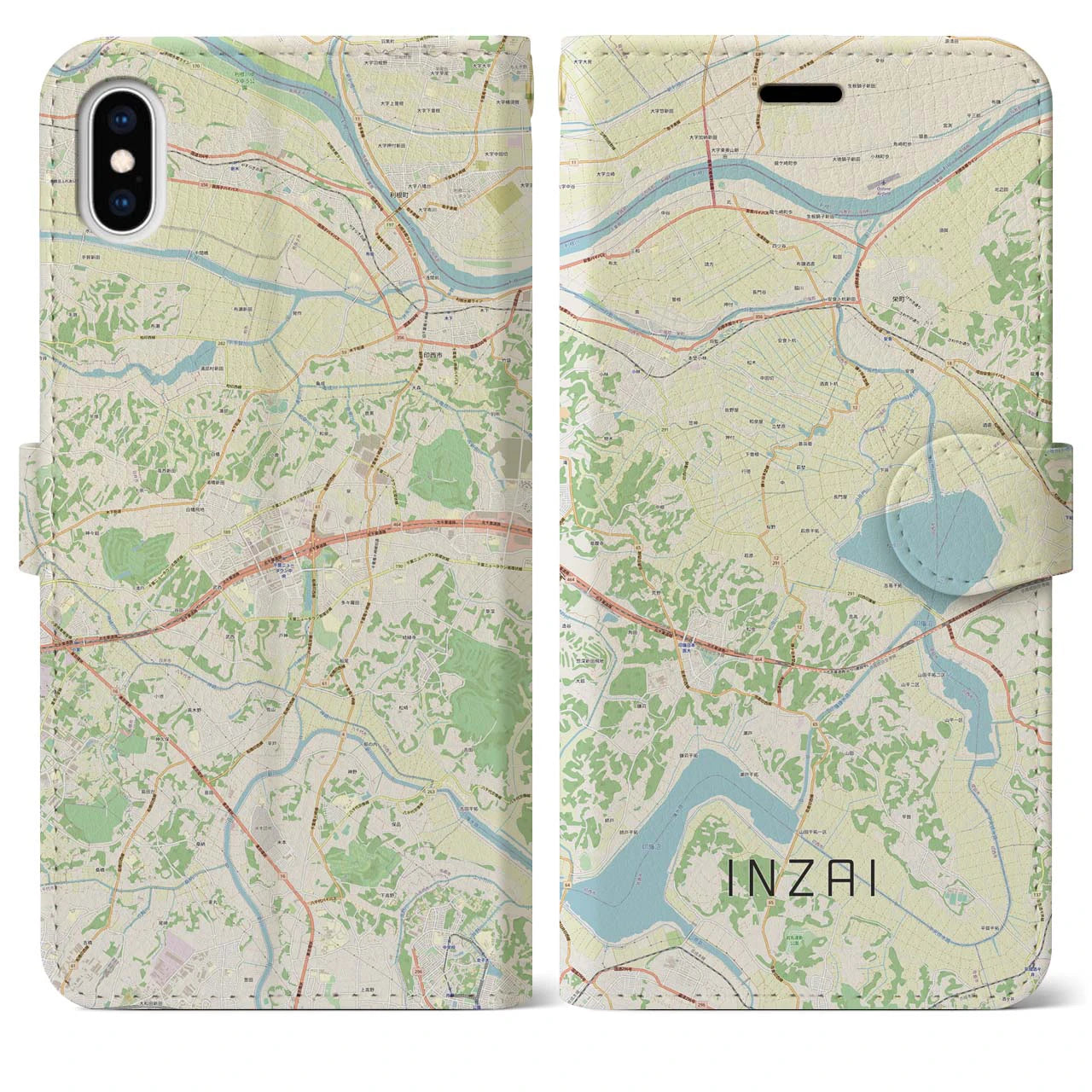 【印西(千葉県)】地図柄iPhoneケース(手帳タイプ)ナチュラル・iPhone XS Max 用