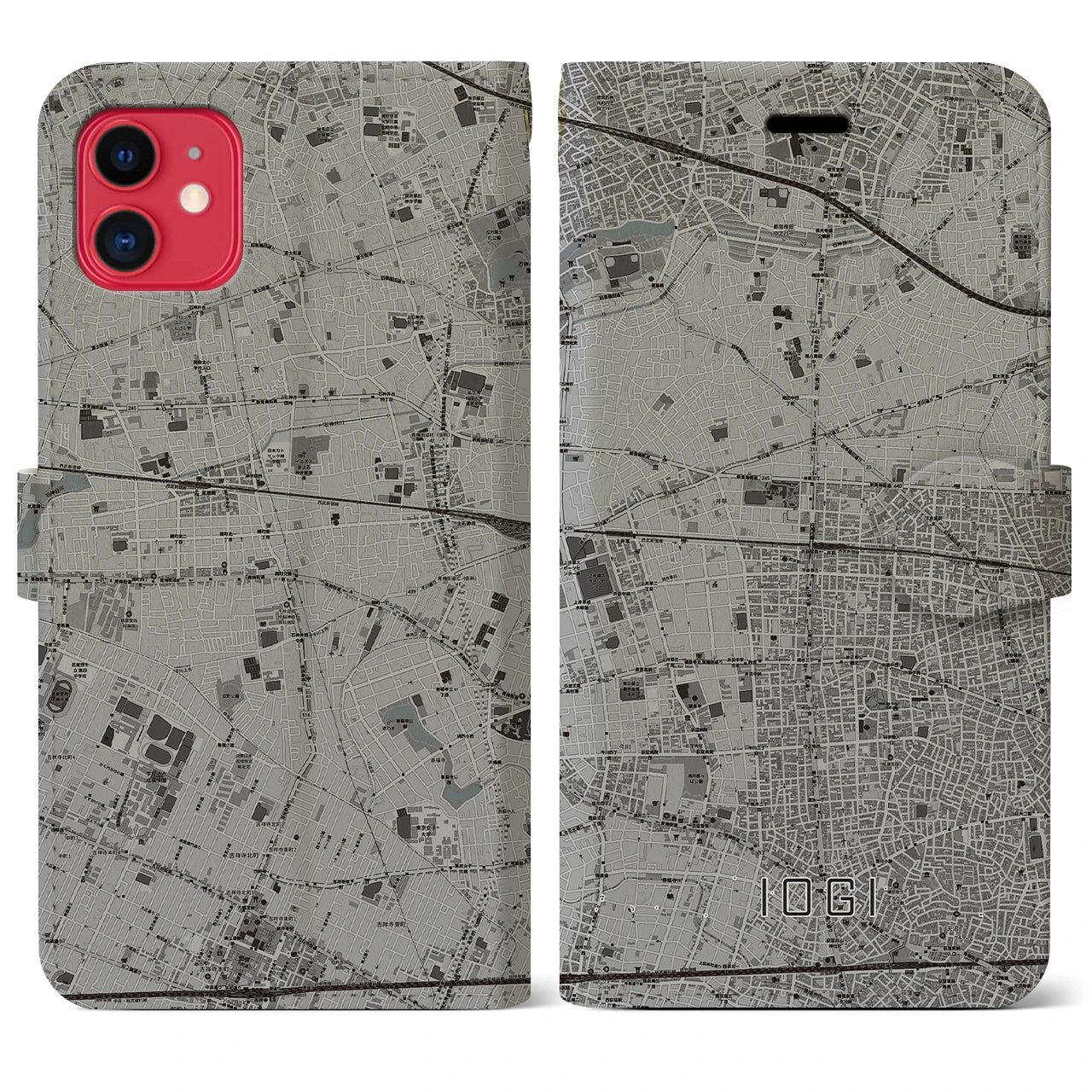 【井荻(東京都)】地図柄iPhoneケース(手帳タイプ)モノトーン・iPhone 11 用