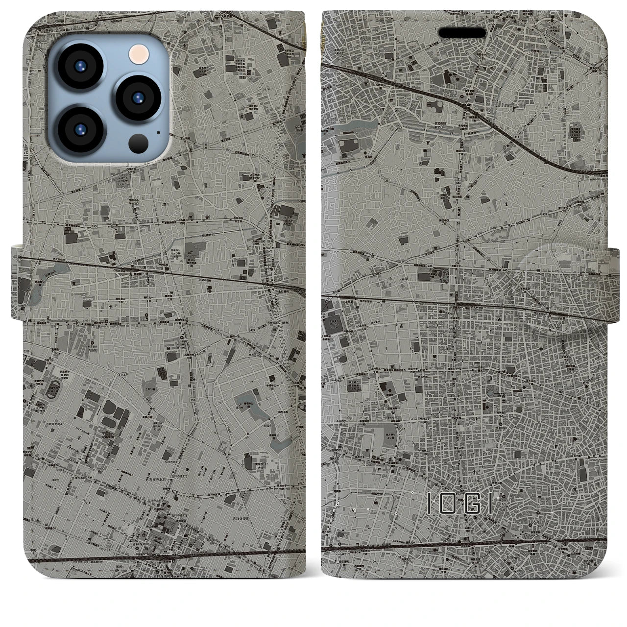 【井荻(東京都)】地図柄iPhoneケース(手帳タイプ)モノトーン・iPhone 13 Pro Max 用