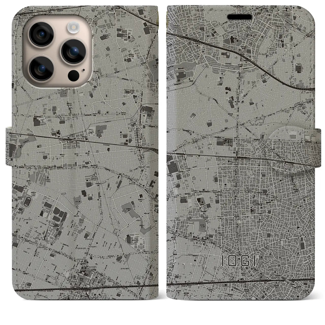 【井荻(東京都)】地図柄iPhoneケース(手帳タイプ)モノトーン・iPhone 16 Plus 用