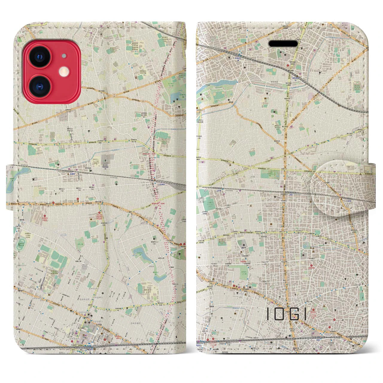 【井荻(東京都)】地図柄iPhoneケース(手帳タイプ)ナチュラル・iPhone 11 用
