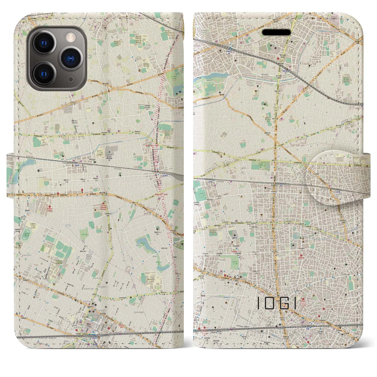 【井荻(東京都)】地図柄iPhoneケース(手帳タイプ)ナチュラル・iPhone 11 Pro Max 用