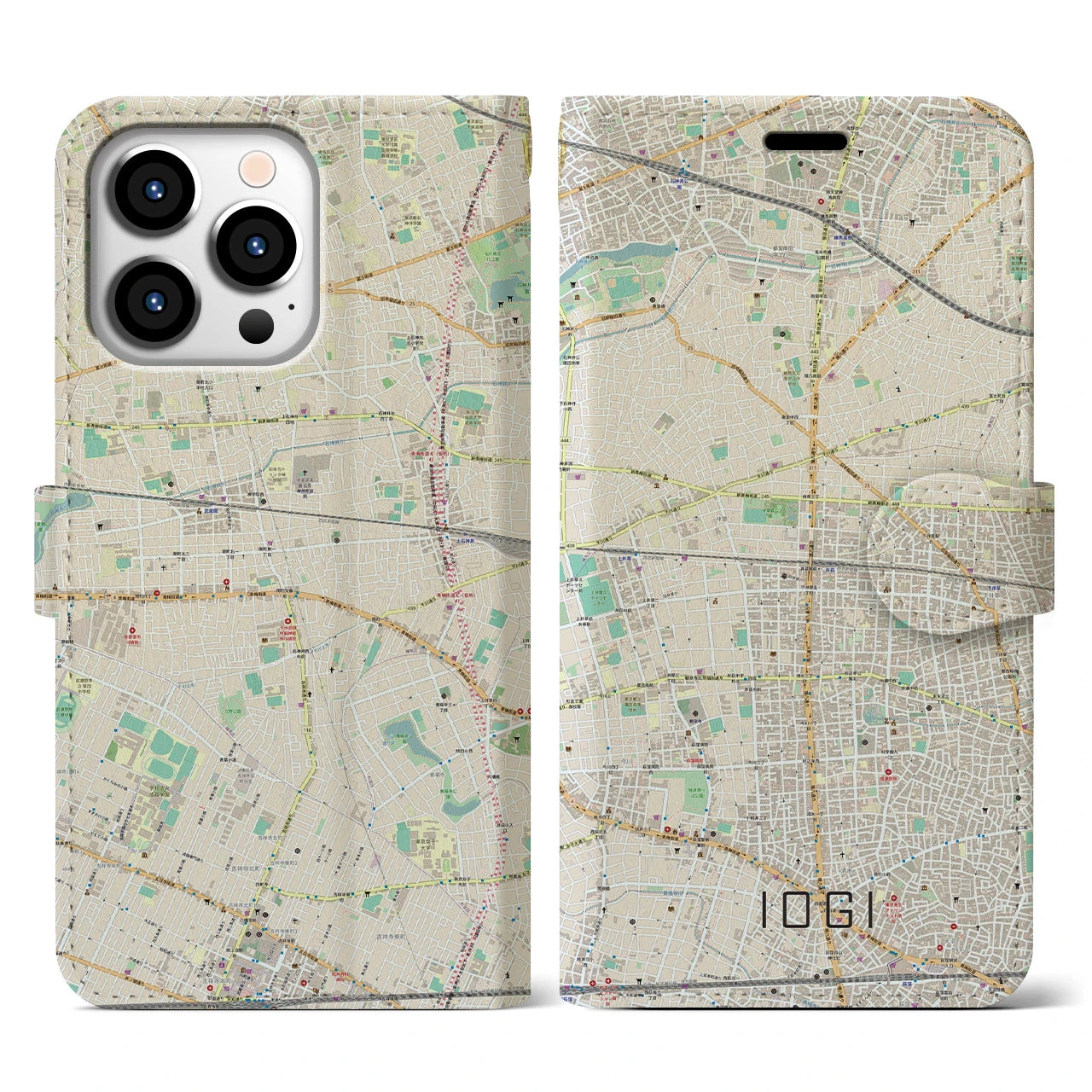 【井荻(東京都)】地図柄iPhoneケース(手帳タイプ)ナチュラル・iPhone 13 Pro 用