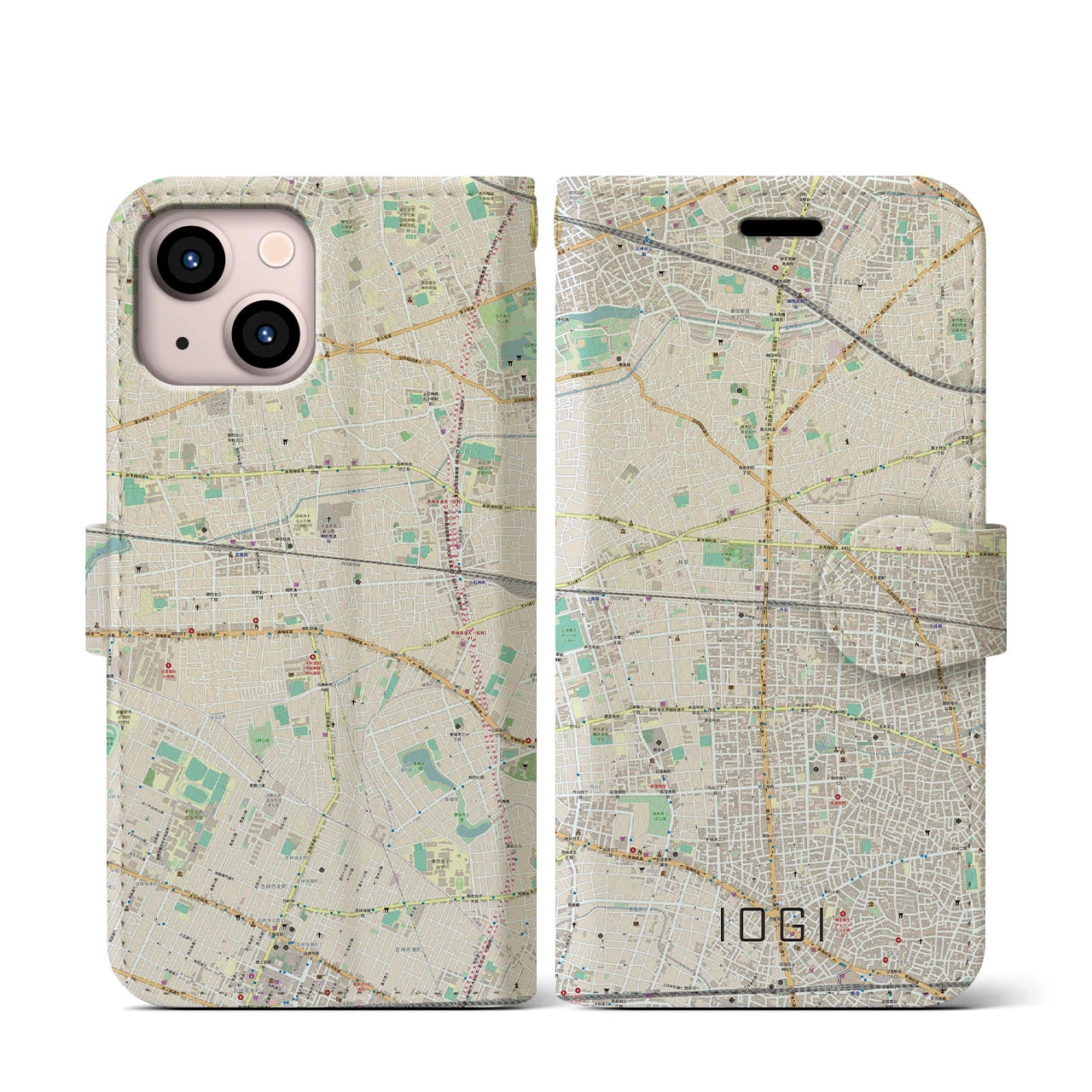 【井荻(東京都)】地図柄iPhoneケース(手帳タイプ)ナチュラル・iPhone 13 mini 用